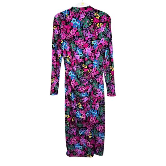 Future Collective Long Sleeve Mock Neck Side Ruched Slit Midi Dress - Size M - Picture 2 of 7